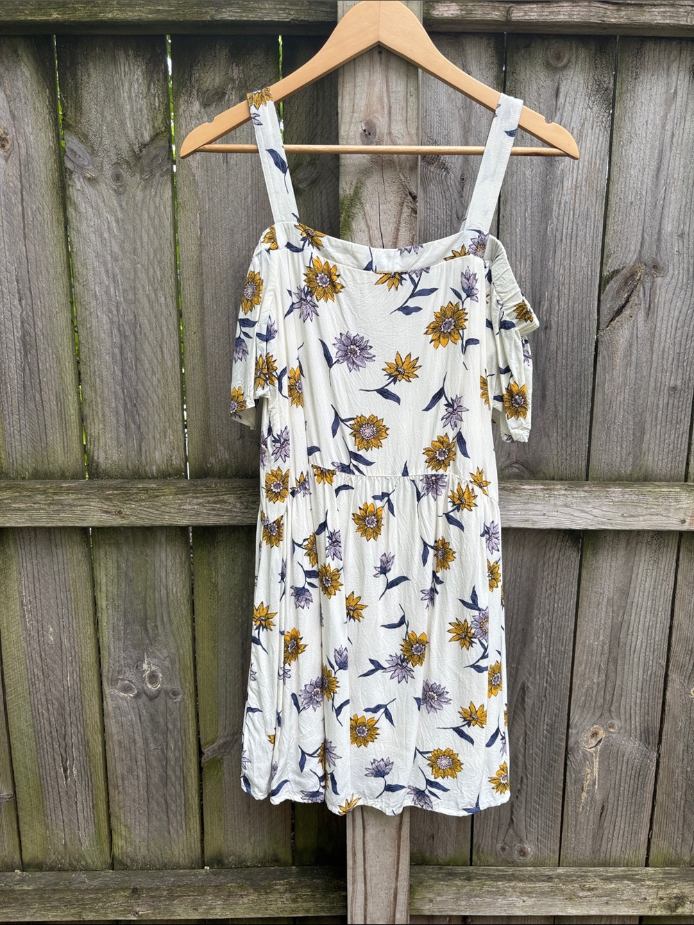 Old Navy White Floral Sun Dress with Mustard & Purple Print